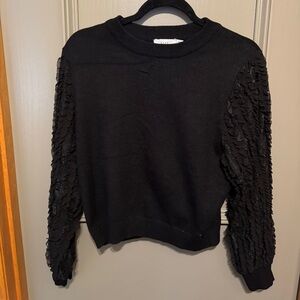 Black Sweater with Textured Sleeves